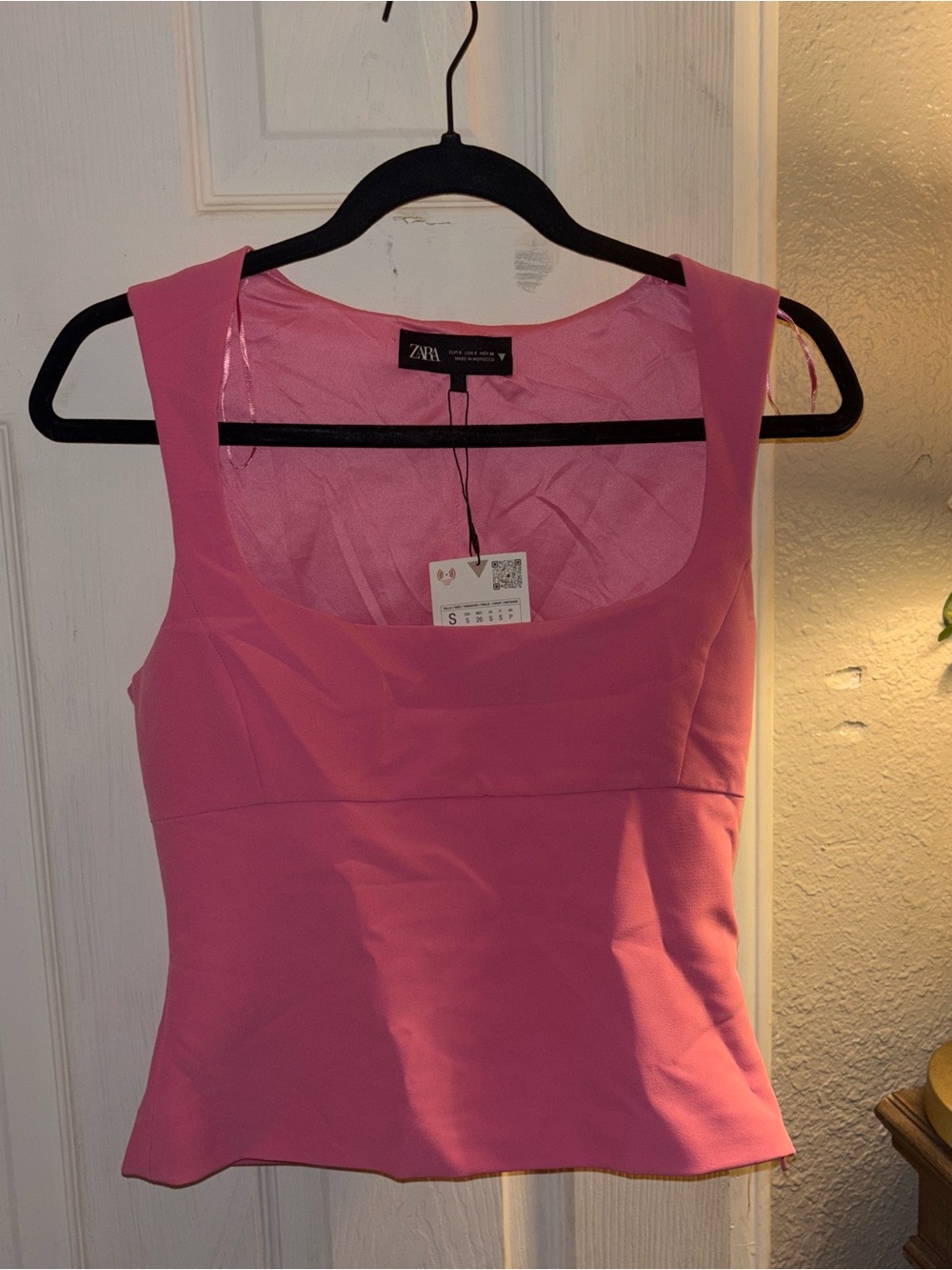 Zara Pink Sleeveless Square-Neck Top